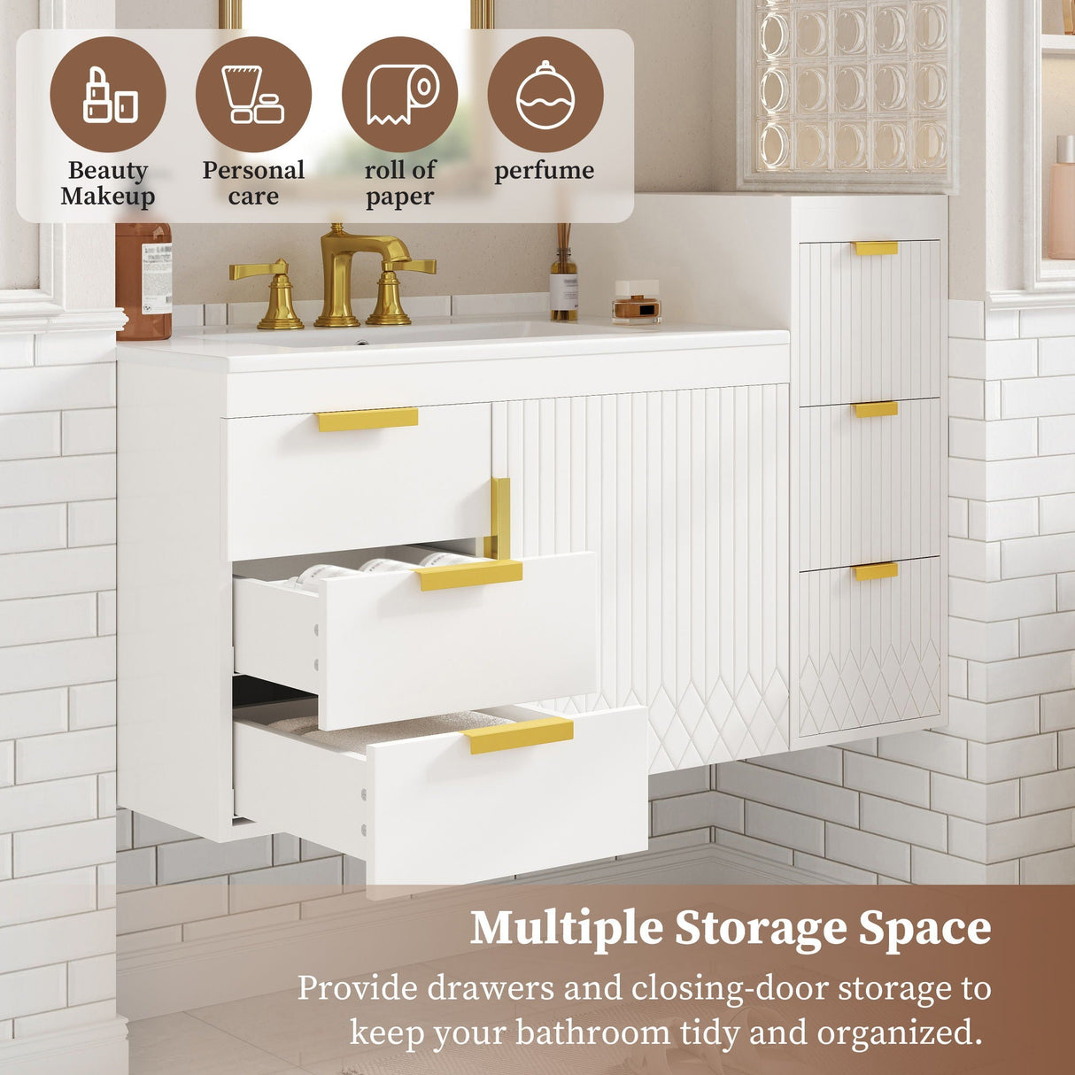 Wall Mounted Bathroom Cabinet With Side Cabinet Combo