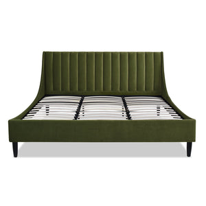 Aspen Vertical Tufted Headboard Platform Bed Set, King, Olive Green Performance Velvet