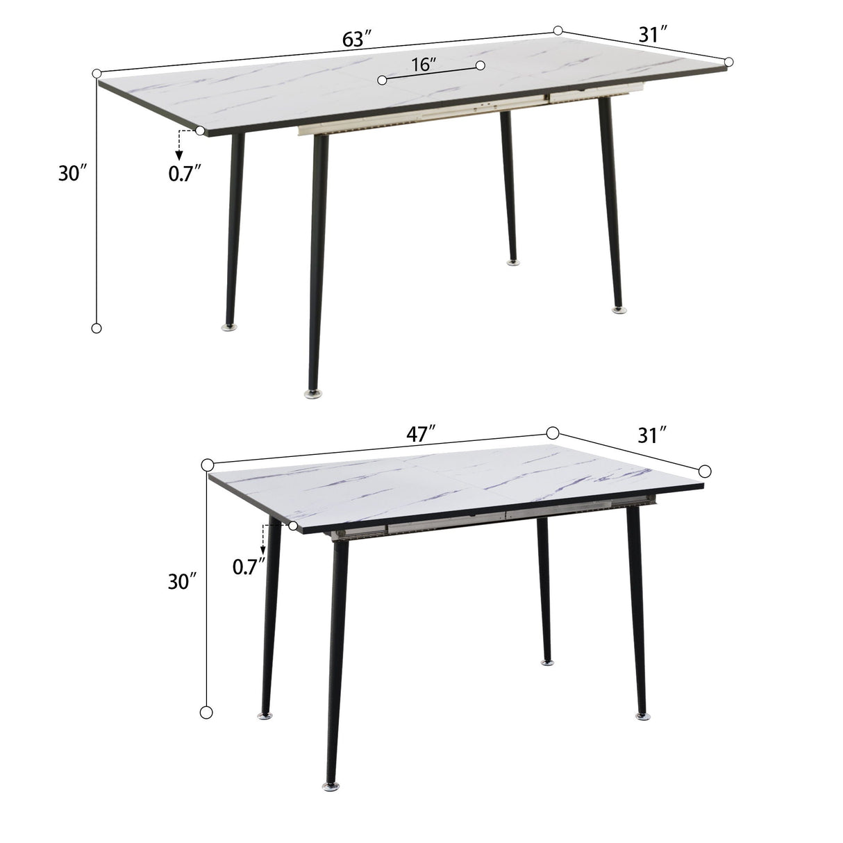 Modern Extendable Dining Table And Chair Set For 2 - 6 People