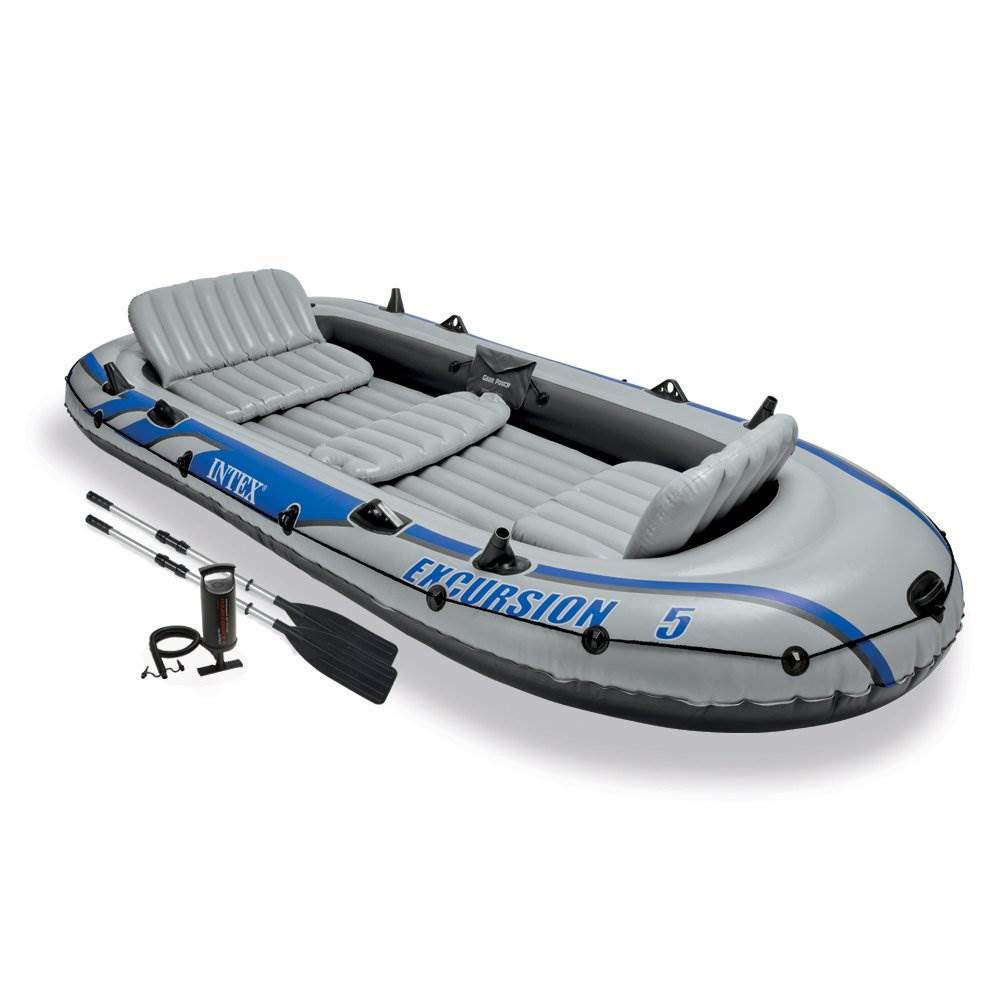 Intex-Excursion-Inflatable-5-Person-Water-Fishing-River-Boat-Raft-Set-with-Oars-Row-Boats