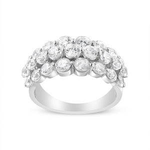 10K White Gold 2 1/2 Cttw Round Natural Diamond 3 Row Band Ring (I-J Color, I1-I2 Clarity) - Ring Size 7