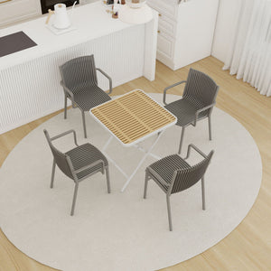 4 Modern Stackable Plastic Armchair Matched With Folding Square Table
