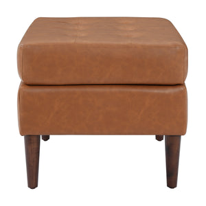 Upholstered PU Leather Ottoman, Solid Wooden Legs