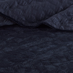 3 Piece Velvet Quilt Set Navy King/Cal King