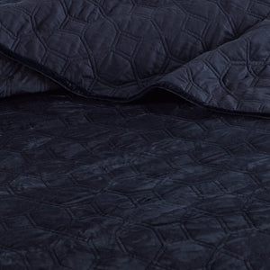 3 Piece Velvet Quilt Set Navy King/Cal King