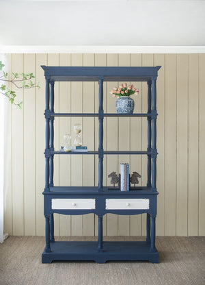 4 Tier Wooden Shelf With Two Drawers - Antique Navy Blue