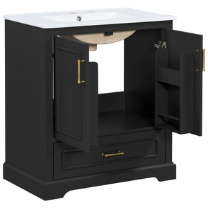 Bathroom Vanity With Sink, 1 Divided Drawer And 2 Soft Close Doors With Double Shelf