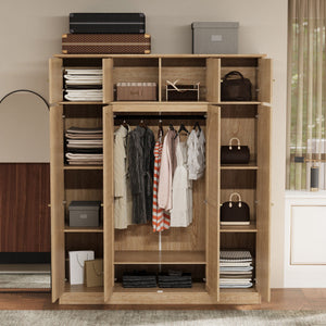 8 Door Armoire Wardrobe With Adjustable Shelves And Hanging Rod