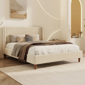 Upholstered Modern Platform Bed With Wingback Headboard