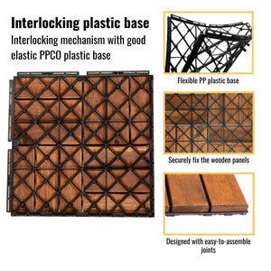 Acacia Wood Interlocking Deck Tiles Checker Pattern For Outdoor Flooring