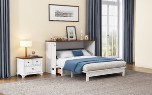 Solid Pine Murphy Bed Chest with Charging Station and Large Storage Drawer - Queen