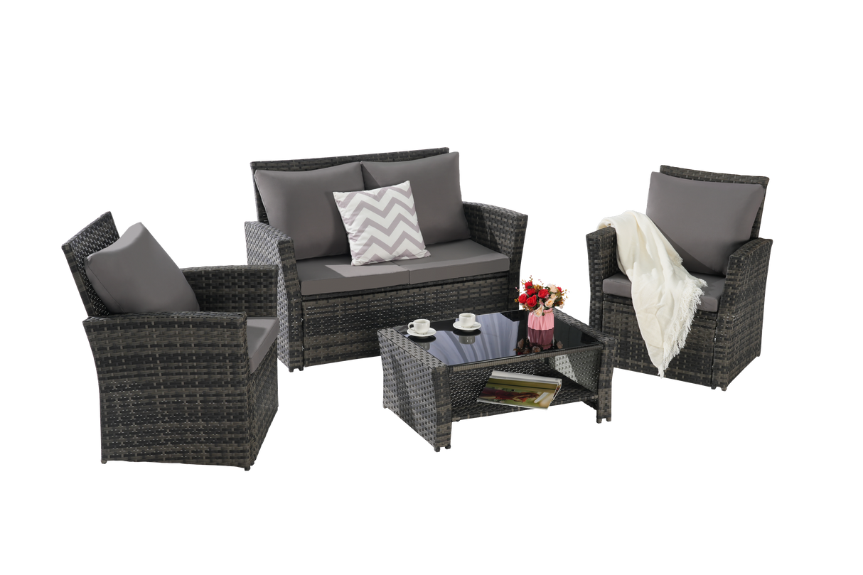 4 Pieces Outdoor Patio Furniture Sets Garden Rattan Chair Wicker Set