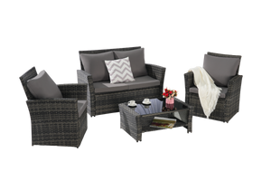 4 Pieces Outdoor Patio Furniture Sets Garden Rattan Chair Wicker Set