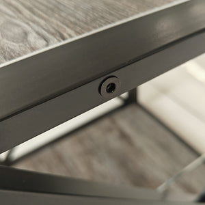 Modern End Table Nightstand with Tempered Glass & Wood Grain MDF