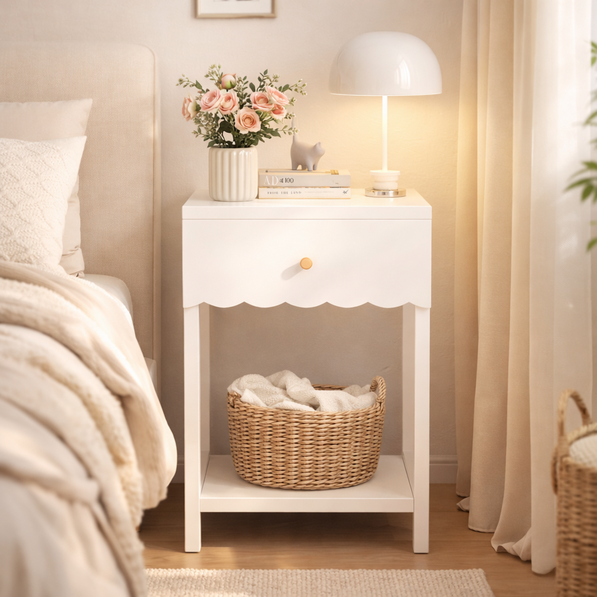 Modern Bedside Table with Drawer and Open Shelf