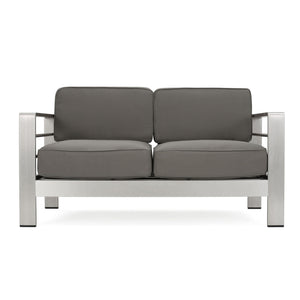 Outdoor Aluminum Loveseat with Plush Cushions - Gray