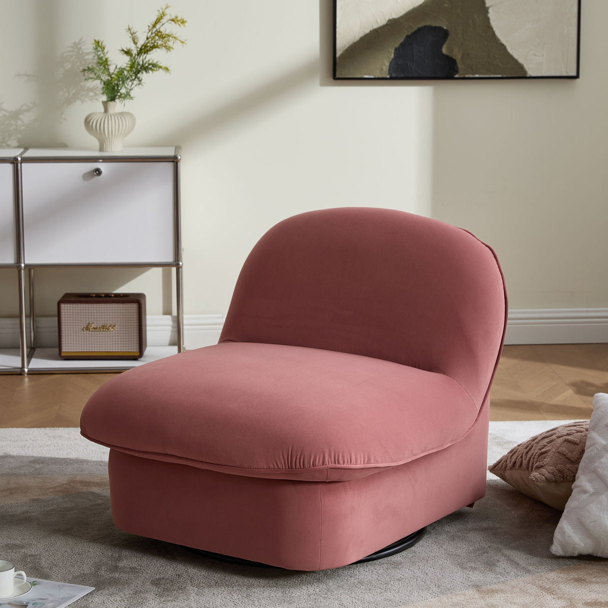 Pumpkin Shaped Swivel Accent Chair, 360 Degree Rotation For Living Room