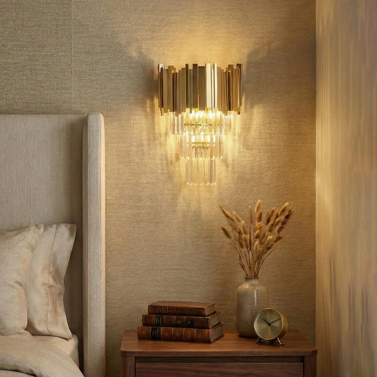 Art Deco Crystal Wall Sconce Gold Chrome – Empire Style E12 Dimmable Wall Light