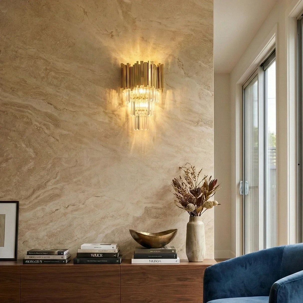 Art Deco Crystal Wall Sconce Gold Chrome – Empire Style E12 Dimmable Wall Light