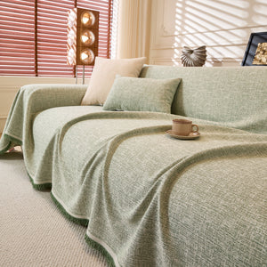 Natural Textured Linen Couch Cover, Breathable & Hypoallergenic Furniture Protector
