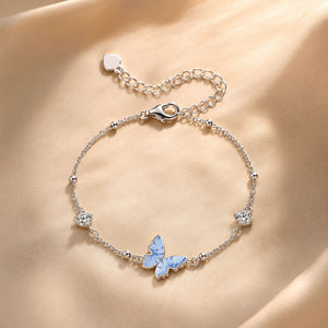 925 Sterling Silver White Gold Plated Bracelet with Enamel and CZ - 15+6cm Length