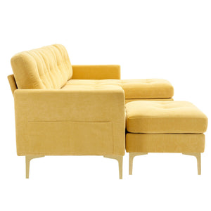 Modern L - Shape Convertible Sectional Sofa With Movable Ottoman