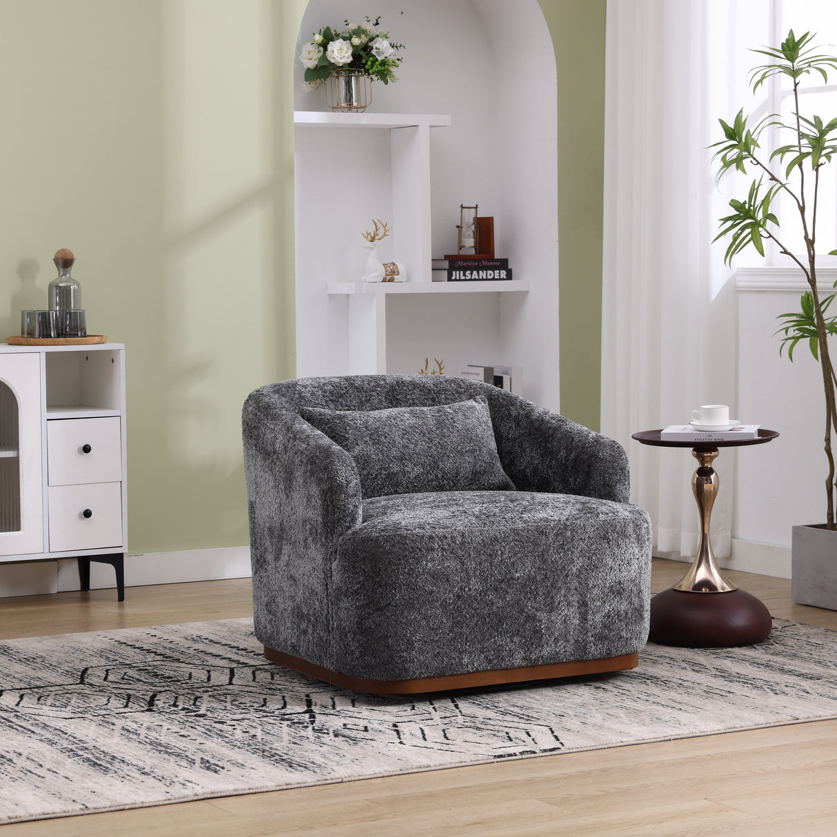 Fabric Accent Armchair with 360-Degree Swivel Base