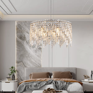 24" Luxurious Round Silver Crystal Chandelier