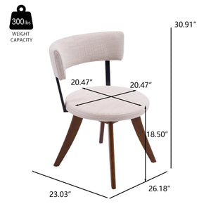 Modern Upholstered Dining Chair with Curved Back and Walnut Base - Beige