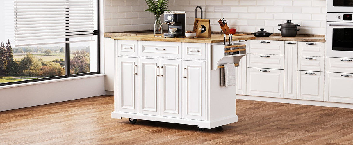 K&K 54-Inch Large Kitchen Island with Rubber Wood Drop Leaf