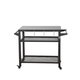3-Shelf Outdoor Grill Table with Wheels and Metal Countertop