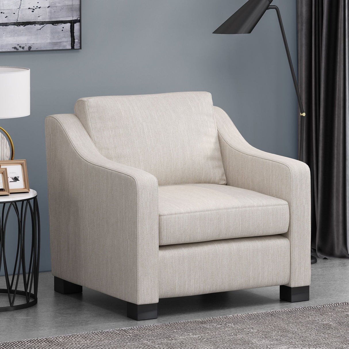 Nightowl Upholstered Club Chair with Sloped Arms and Wood Legs - Beige