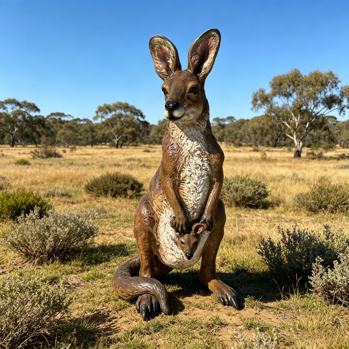 22" Mother Kangaroo with Joey Statue
