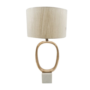 D14x28.5' Oval Shape Cut Out Metal Table Lamp with Cream Linen Shade