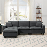 Leland Suede-Tufted L-Shaped Sectional With Ottoman