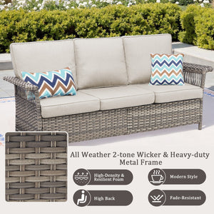 76.7" Wide Outdoor Wicker Patio Sofa with Armrests