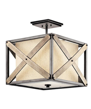 Cahoon 16"W 1-Light Anvil Iron Finish Square Shade Pendant/Semi-Flush Mount Light Fixture by Kichler