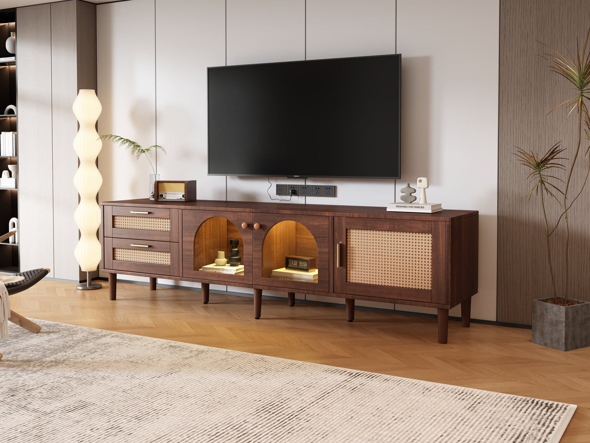 Rattan TV Stand with 3 Cabinets & 2 Drawers