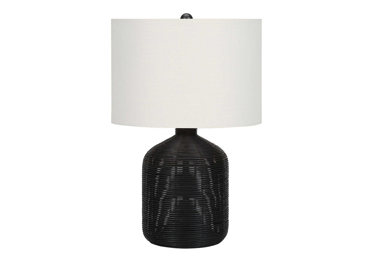 Captions 23" Table Lamp with Rattan Base and Linen Drum Shade