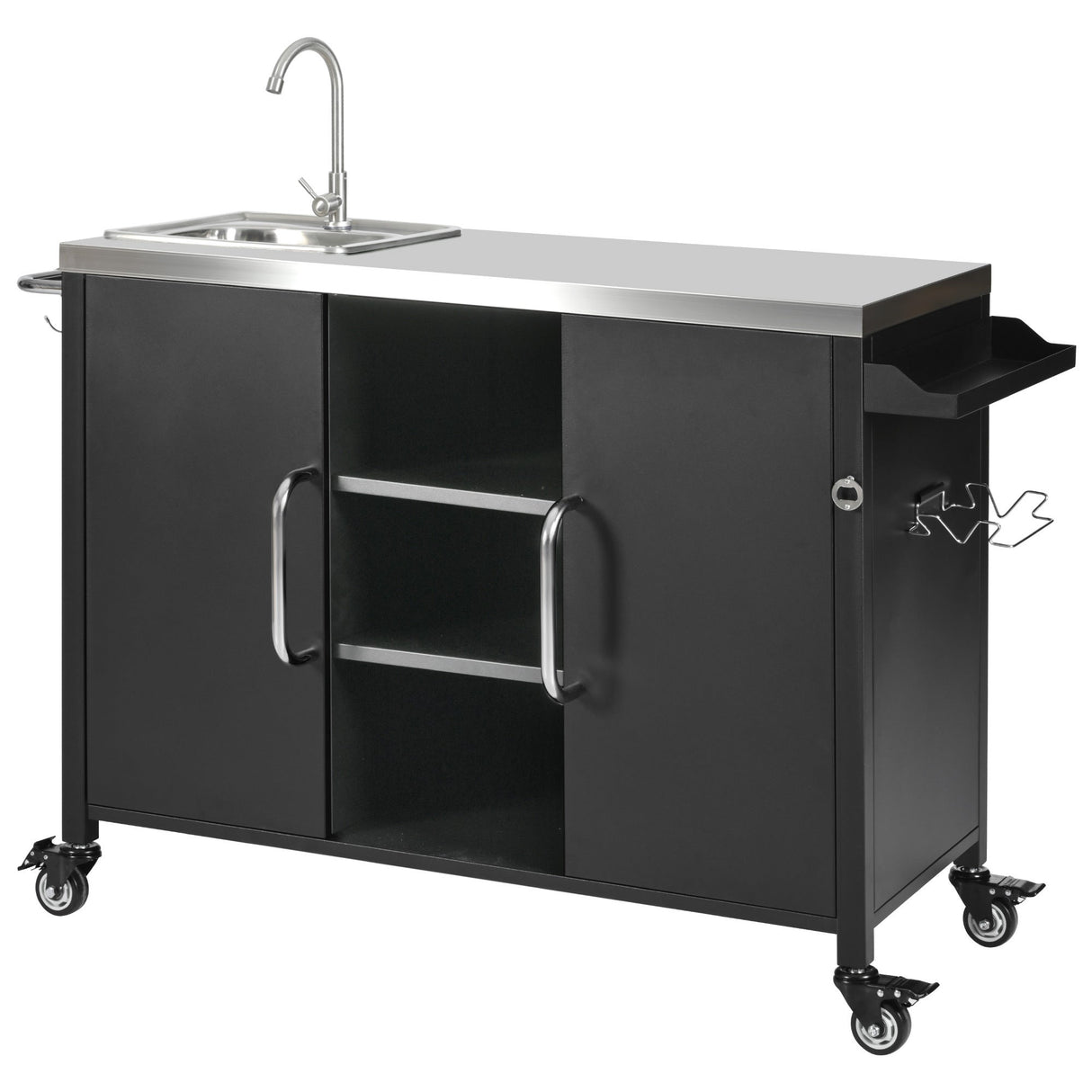 K&K 55.5' Outdoor Kitchen Island with 304 Stainless Steel Sink