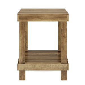 2 Tier End Table With Open Shelves, Natural Wood