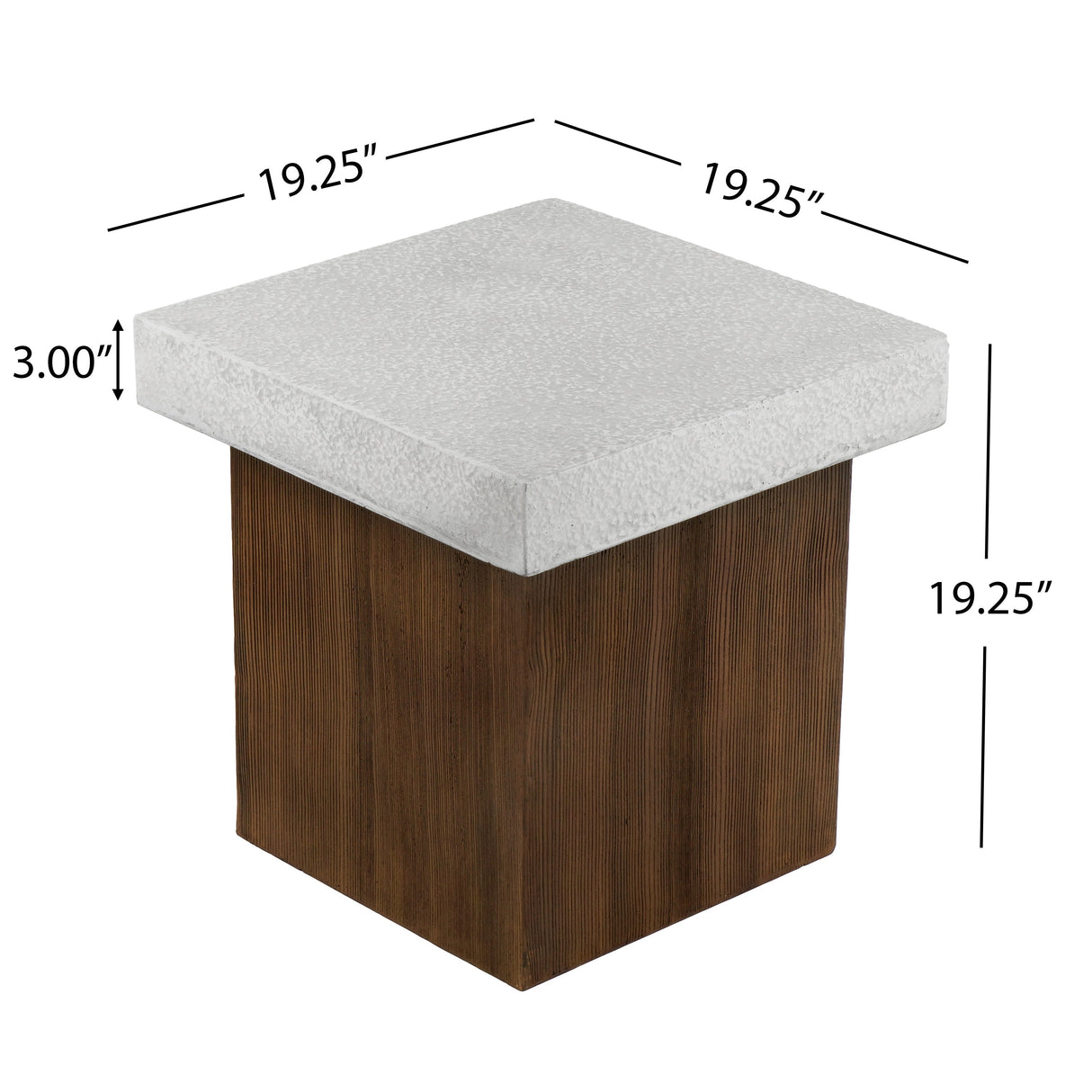MGO Square Side Table with Faux Stone Top and Wood Frame