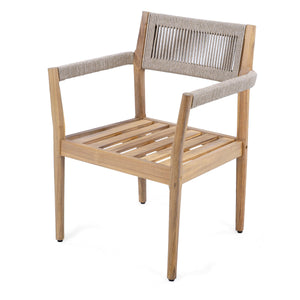 Braided Acacia Wood Outdoor Dining Chairs Set of 2 – Teak Look with Beige Rope & Cream Cushions