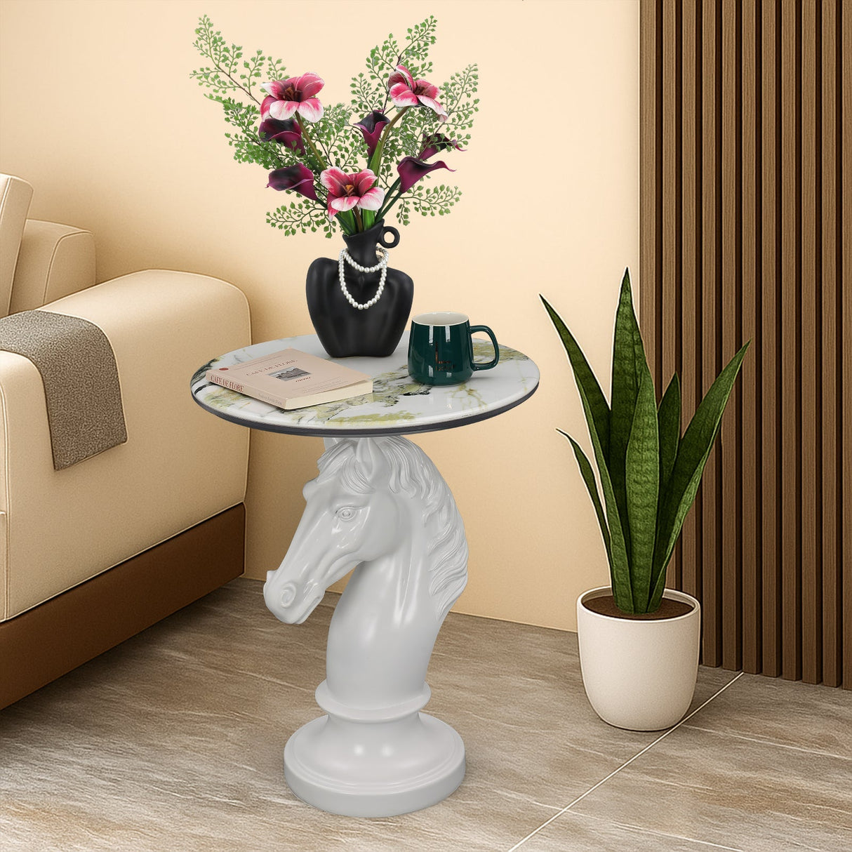 Horse Head Accent Table Animal Statue End Tables Livingroom, White