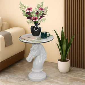 Horse Head Accent Table Animal Statue End Tables Livingroom, White