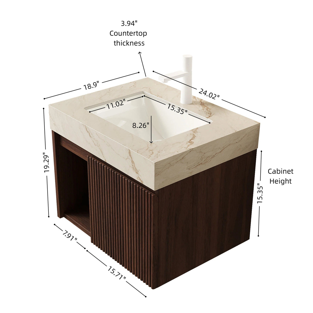 Eiden 24" Bathroom Vanity & Sink, Floating Storage Cabinet