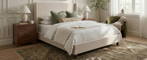 52.7" Tall Wingback Upholstered King Size Platform Bed Frame