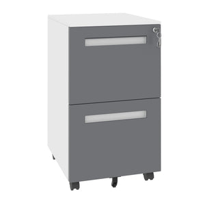 2-Drawer Mobile File Cabinet With Lock, On 360° Wheels, Holds A4/Letter/Legal Files - White