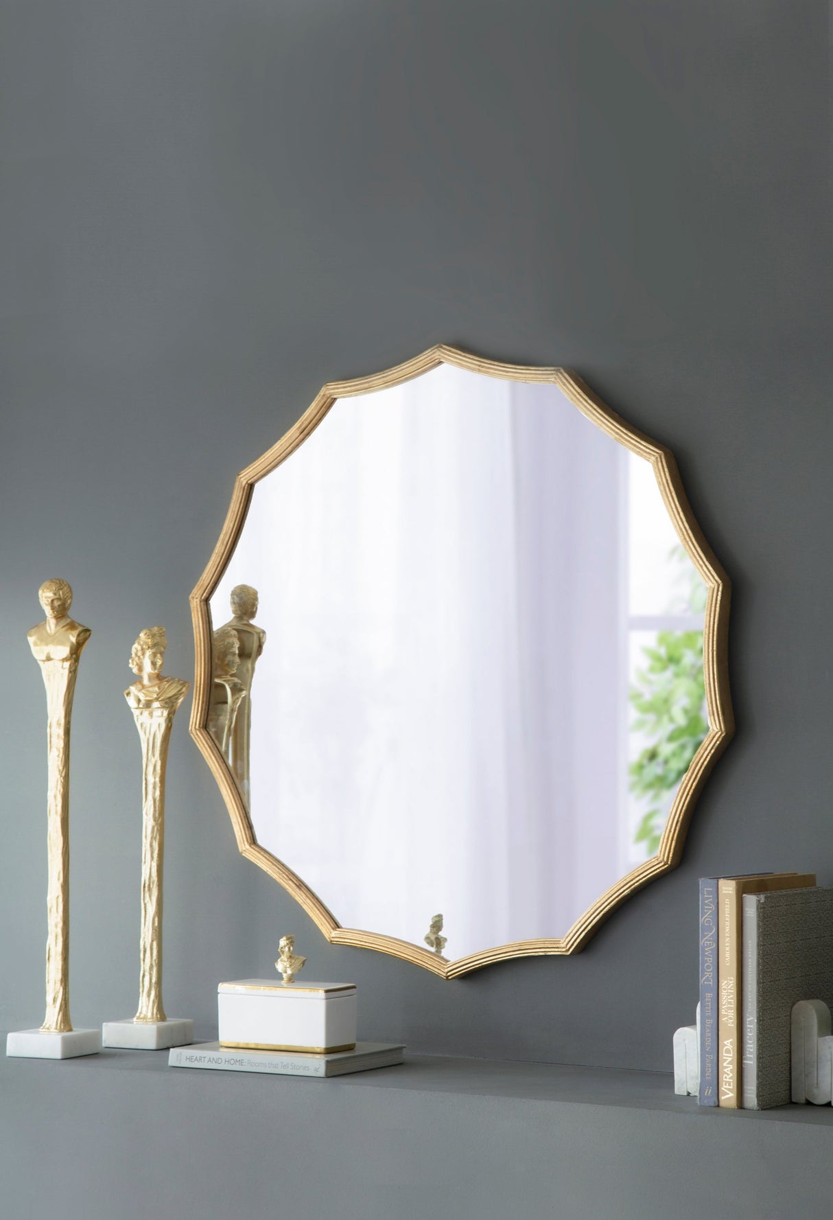 D40' Round Sunburst Wall Mirror with Gold Finish, Wall Decor Mirror for Entryway Bedroom Living Room