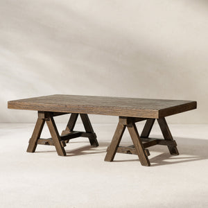 Hawthorne 48' Solid Reclaimed Elm Rectangular Trestle Coffee Table, Heritage Medium-Dark Brown